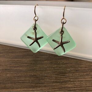 Sliver and sea glass starfish fishhook earrings